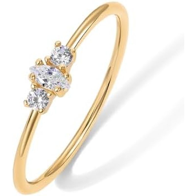 PAVOI 18K Gold Plated Marquise Round Mini Cubic Zirconia Stackable Rings for Women | Dainty Stacking