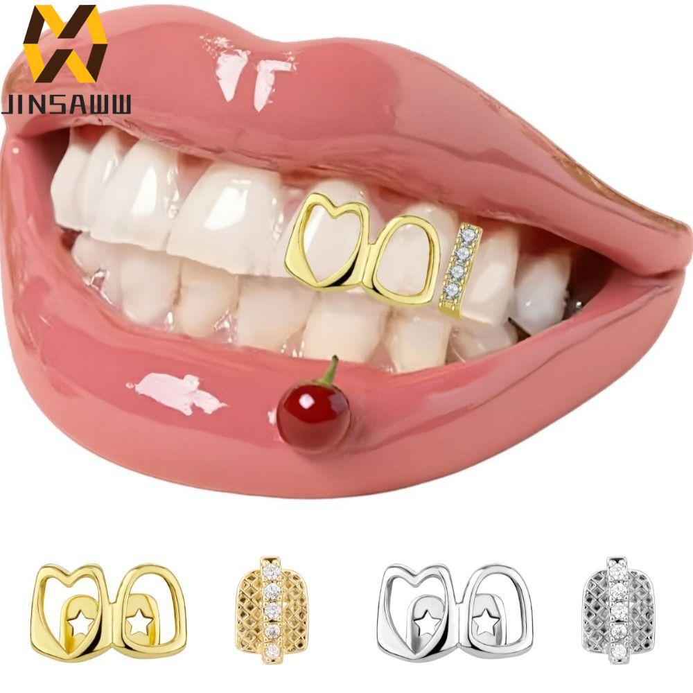 JENIFERDZ Grillz Hip Hop Trái Tim Rỗng, Grillz Punk Với Kim Cương Giả - Quà Tặng Hấp Dẫn