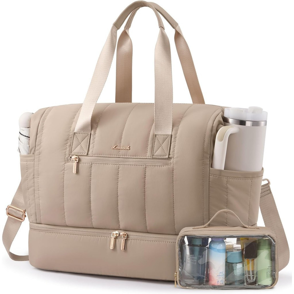 Túi Duffel du lịch LOVEVOOK, Túi đệm cuối tuần cho nữ có ngăn giày, Túi Duffel cầm tay 42L, Túi Duff