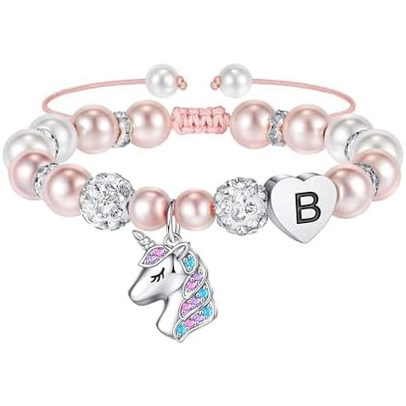 Hidepoo Gifts for Kids Girls - Unicorn Bracelets for Girls Kids, CZ Initial Unicorns Bracelet Adjust