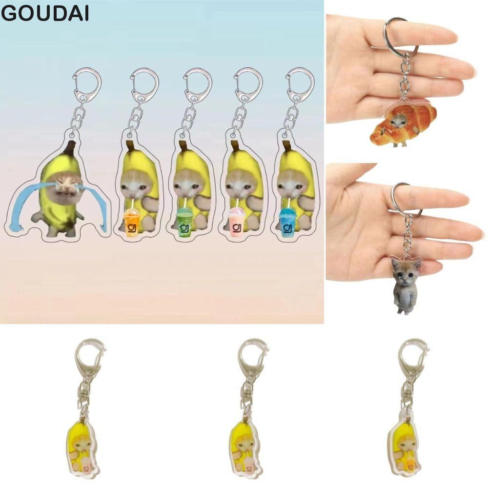 GOUDAI Banana Cat Dây chuyền điện thoại di động, Móc khóa Mặt dây chuyền Happy Banana Cat Móc khóa, 
