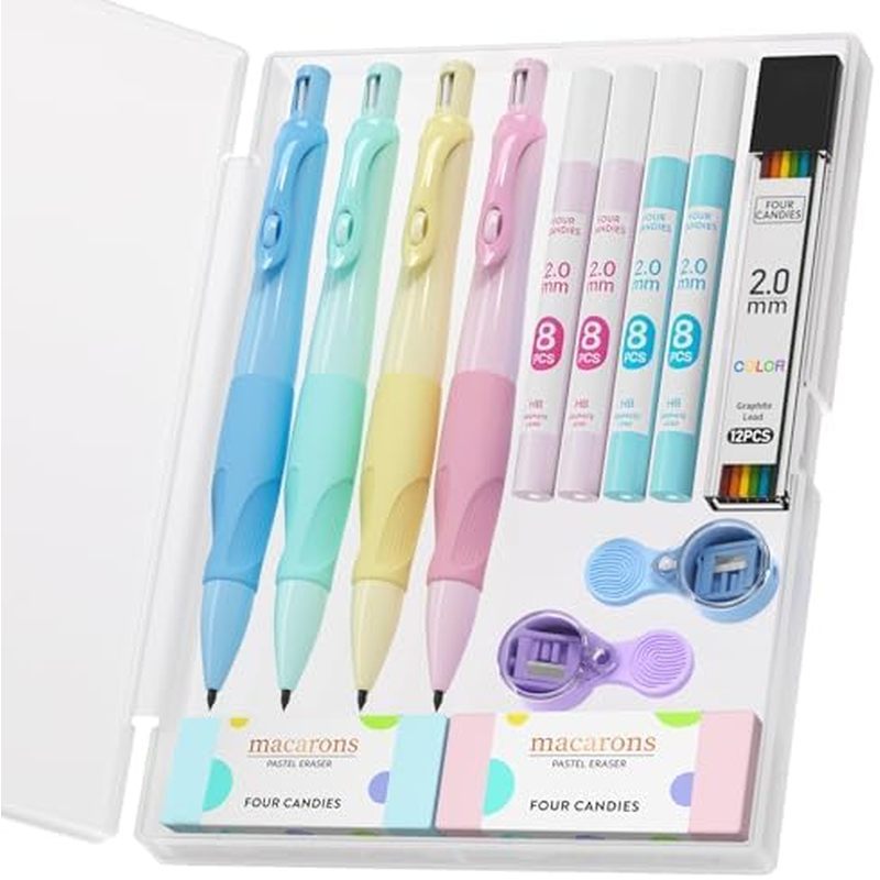 Four Candies 2.0MM Mechanical Pencil with Comfort Ergonomic Grip, 4PCS Cute Mechanical Pencils with 