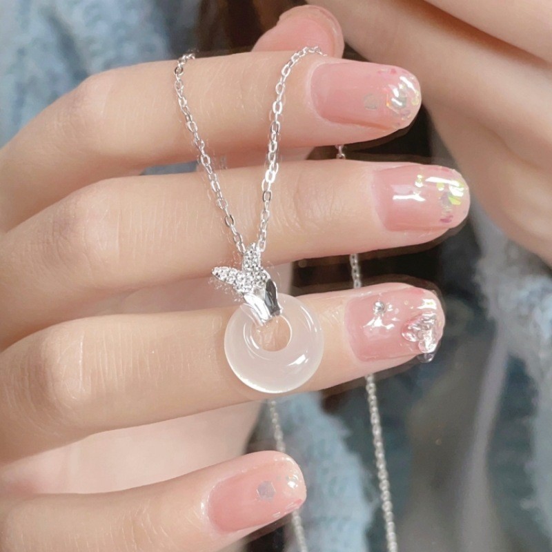 [S925 Bạc Không Dị Ứng] s925 Bạc Bướm Tình Yêu Khóa An Toàn Vòng Cổ Nữ Phù Hợp Với Quốc Gia Hợp Thời