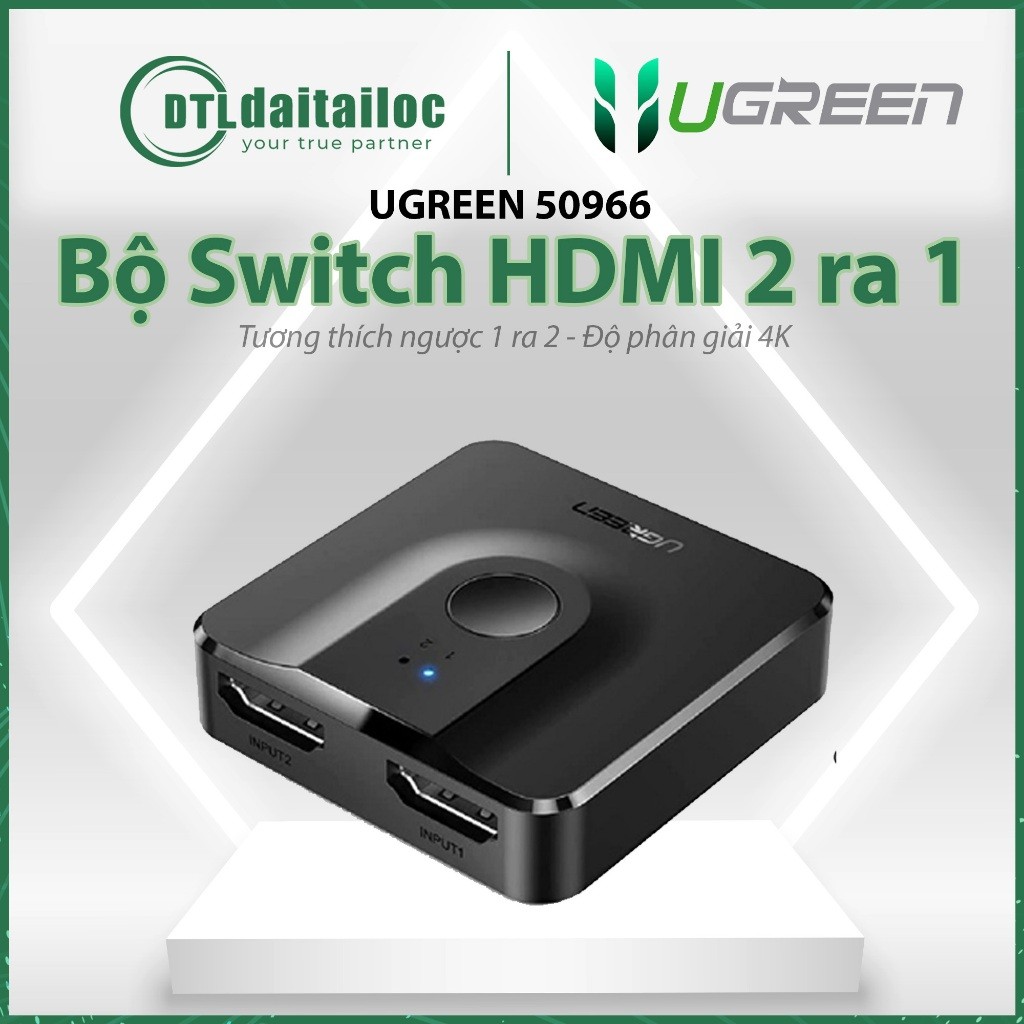 Bộ Chuyển Mạch HDMI 2 Vào 1 Ra (Hỗ Trợ 2 Chiều) (CM217) Ugreen 50966 | Chính Hãng | Bảo Hành 18 Thán