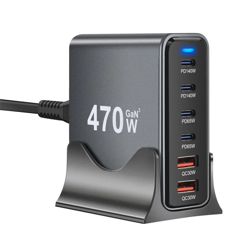 Bộ sạc GaN 6 cổng 435W / 470W - Bộ sạc tường máy tính để bàn sạc nhanh 4C2A USB-C PD cho điện thoại,