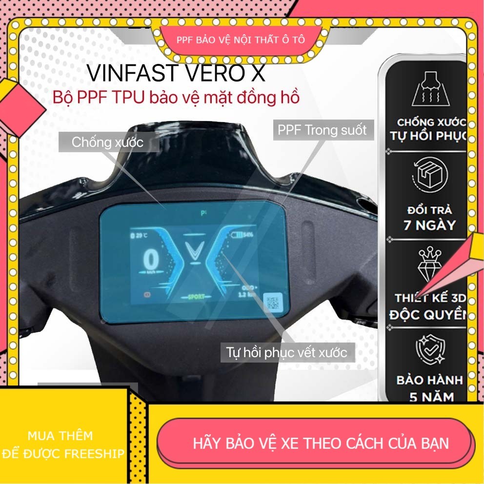 VINFAST VERO X FELIZ VENTO EVO GRAND LUDO MOTION Miếng dán PPF TPU bảo vệ màn tốc độ