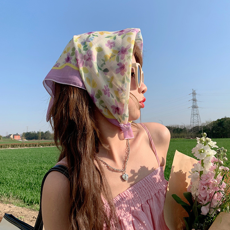 GD GD GD Rồng Khăn Trùm Đầu Tam Giác Khăn Vải Lanh Cotton Khăn Vuông Nhỏ Văn Học Khăn Lụa Nữ Du Lịch
