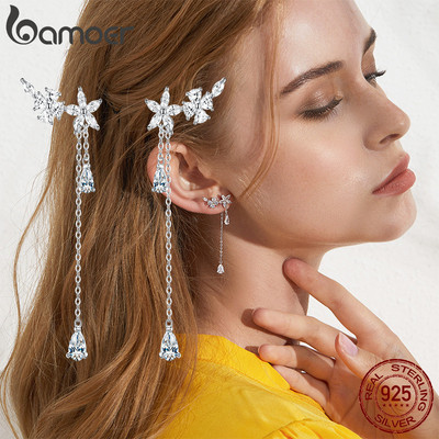Bamoer Bông Tai bạc 925 Dáng Dài Phối Tua Rua Thời Trang Cho Nữ bse288