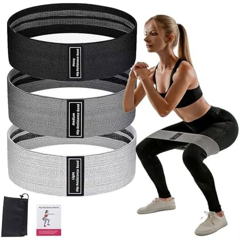 3-Pack Non-Slip Fabric Resistance Bands - Heavy/Medium/Light Workout Loops for Glute, Leg Training, 