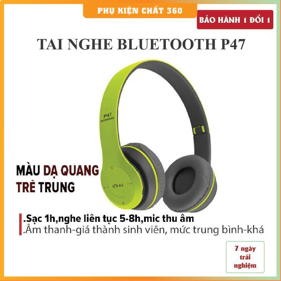 Tai Nghe Chụp Tai Bluetooth P47, Tai Không Dây Có Thẻ Nhớ, Âm Bass Cực Chất, Có Mic, Nghe Nhạc Cực H
