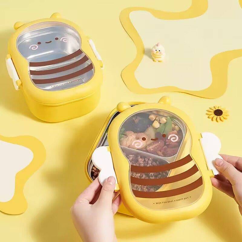Cute Bee Stainless Steel Insulated Lunch Box Compartment Lunch Box Student Office Worker Children Lu