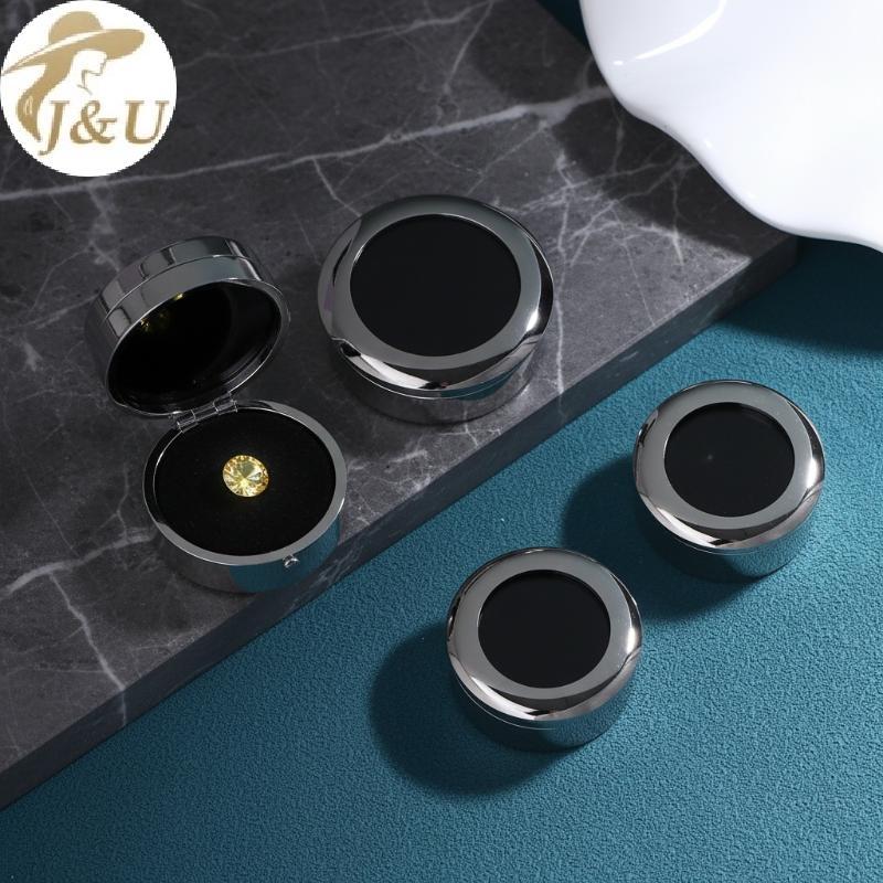JU Đá Trang Sức Hộp Trưng Bày Đá Quý Tròn Hộp Bảo Quản Kim Loại Cạnh Quà Tặng Paaging SStore Người T