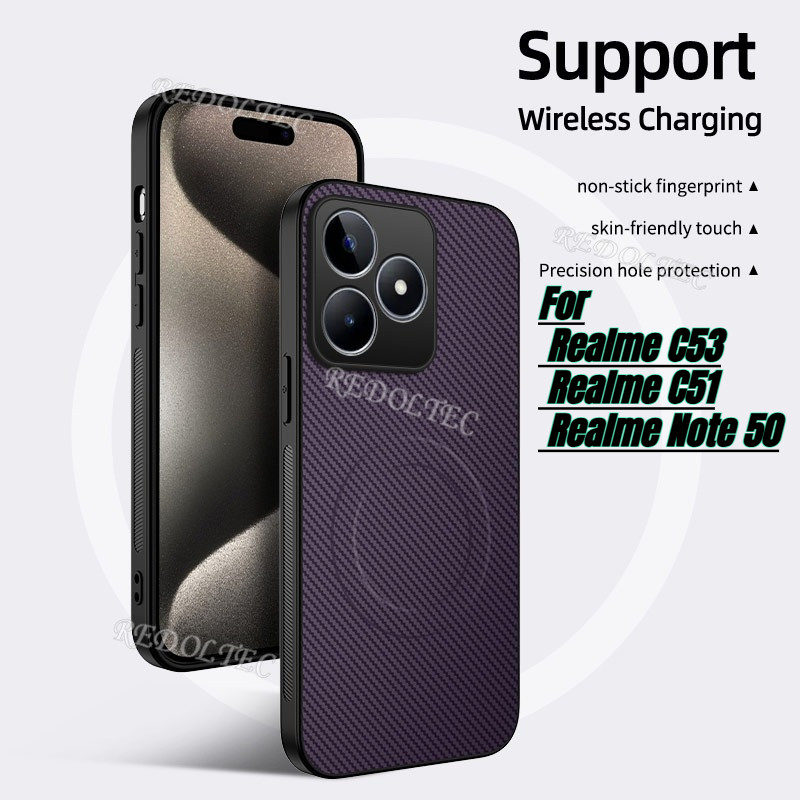 Realme C51 C51 Note 50 Da Chống Sốc Họa Tiết Sợi Carbon Vỏ Từ Tính Realme Note50 C51 C53 Ốp điện tho