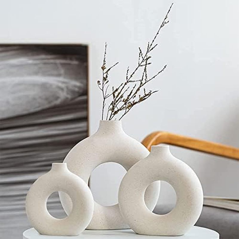 Ceramic Vases Set of 2,Modern Vases for Home Decor, White Boho Style for Living Room Kitchen Mantle 