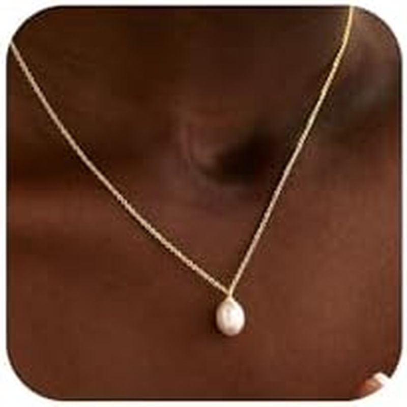 Mothers Day Gifts - 14K Gold Plated Pearl Necklaces for Women Trendy Dainty Necklace Simple Layered 