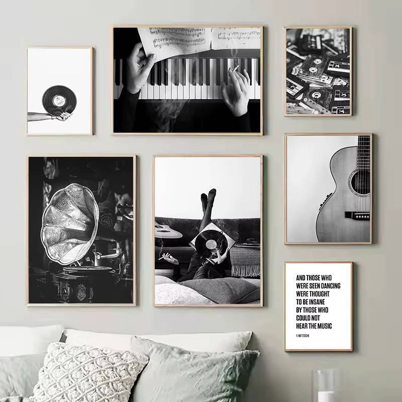 Đen trắng kỷ lục retro máy ghi âm Poster Không khung Tranh Canvas Poster Không khung Tranh Canvas