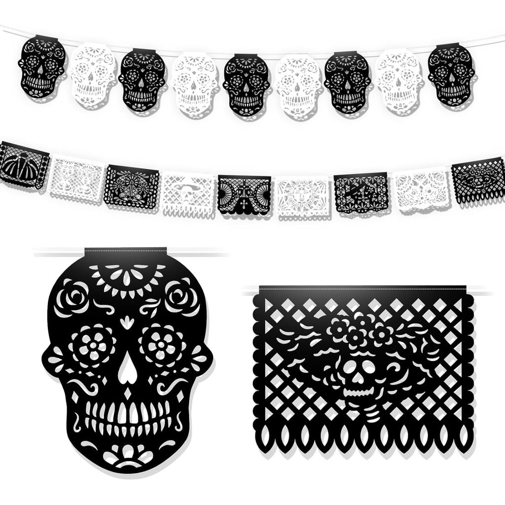 HOWAF 2 Chiếc Nhựa Papel Picado Ngày Của Người Chết Đầu Lâu Bunting Biểu Ngữ Lễ Hội Mexico Biểu Ngữ 