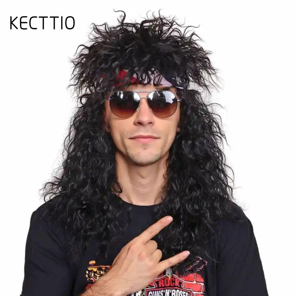 KECTTIO 70s 80 Rockstar Tóc Giả, Xoăn Lông Tơ Halloween Đảng Cosplay Tóc Giả, Punk Dài Cosplay Rocks