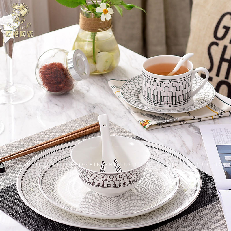 Minimalist Fish Scale Steak Plate Set Creative Ceramic Household Flat Plate Bowl Spoon Cup Saucer We