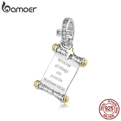 Bamoer Bạc 925 Quyến Rũ Kinh Thánh Cuộn Mặt Dây Chuyền DIY Cho Vòng Tay Quà Tặng Cho Nữ