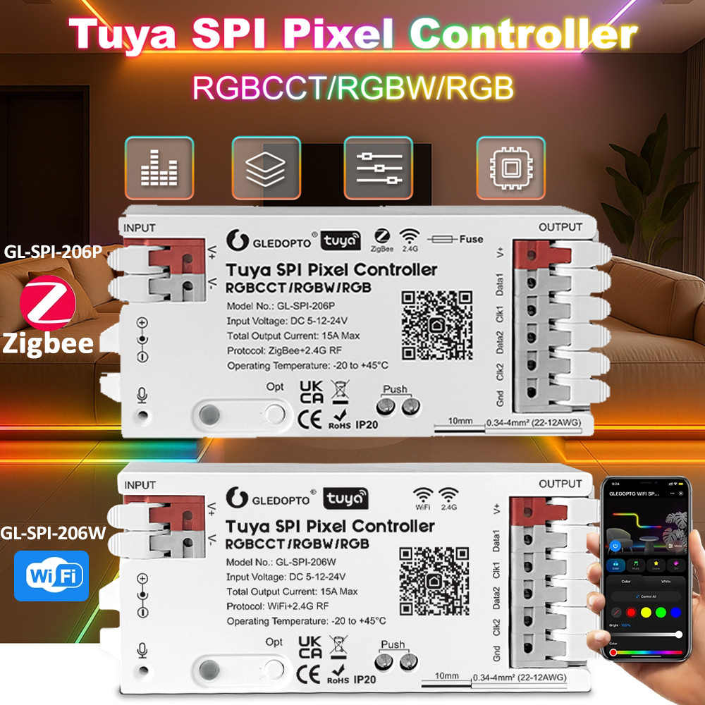 Tuya SPI Pixel LED Bộ điều khiển RGBCCT RGBW RGB Dynamic Light Music Sync WiFi / ZigBee Smart Life G