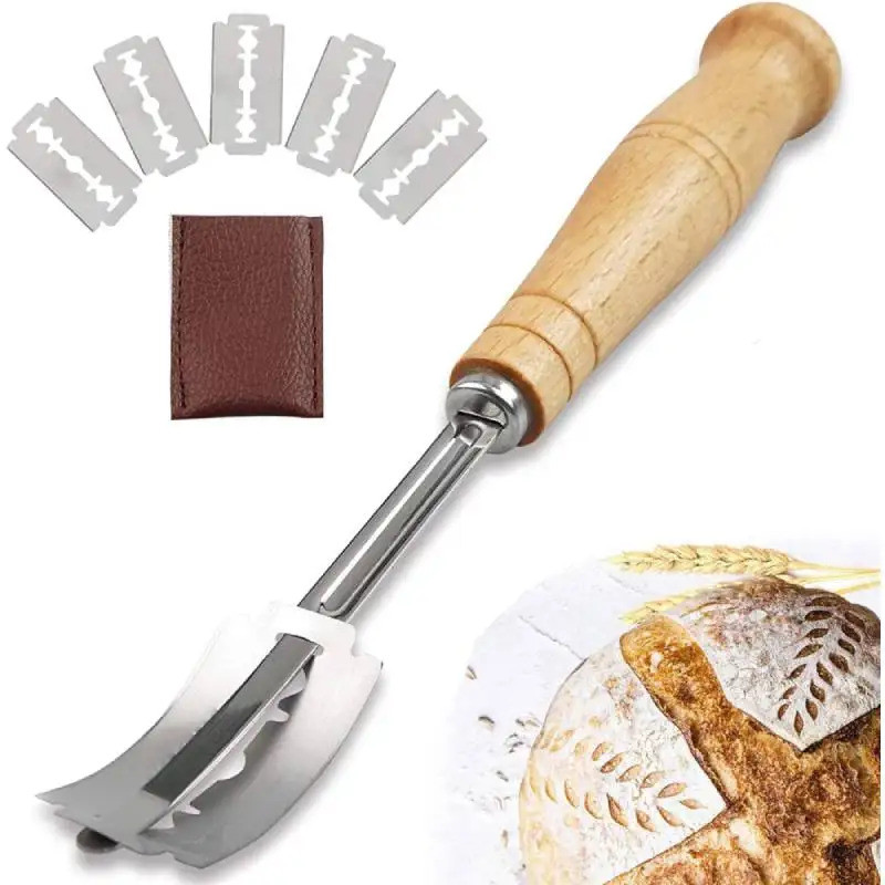 Bánh mì Lame Bánh mì chấm điểm Dao Lame Thủ công Máy cắt bột Bánh mì Dụng cụ cạo với 5 lưỡi dao cạo 