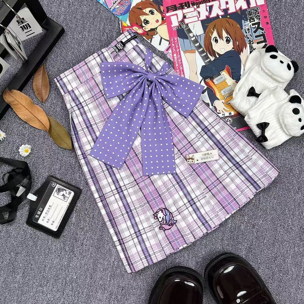 Kawano Chestnut Kỳ Lân Màu Tím Váy JK Sinh Viên Phù Hợp Đi Học Preppy Xếp Ly Ngắn