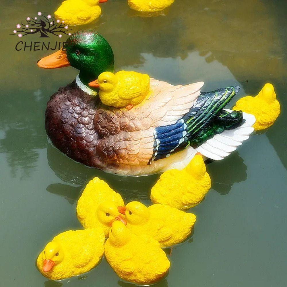 CHENJIE 1 Cặp Tượng Nhỏ, Tượng Vịt Nổi Mô Phỏng Nhựa, Phong Cảnh Micro Dễ Thương Màu Vàng Ngộ nghĩnh