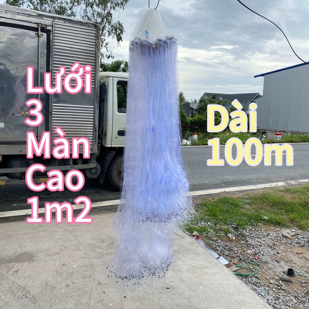 Lưới bắt cá, lưới 3 màn dài 90-100m, cao 1m2, lưới giăng cá 3 lớp Fishing