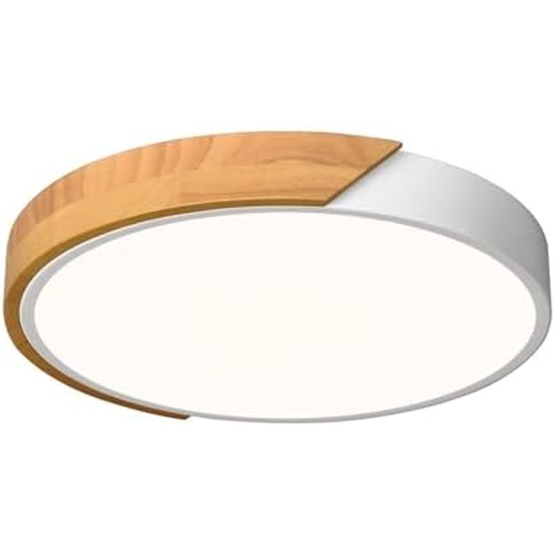 Vikaey Modern LED Ceiling Light, Minimalist Wood Style Flush Mount Ceiling Light Fixture, Circle Lig
