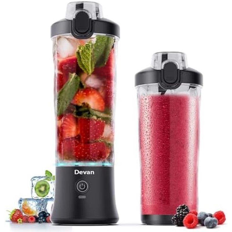 Portable Blender, Shakes and Smoothies Waterproof 20 oz BPA Free Blender Cup and a Travel Lid. (Blac