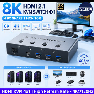 8K 60Hz 4K 120Hz HDMI KVM Switch 4x1 Cho 4 PC Chia Sẻ 1 Màn Hình Bàn Phím Chuột Ổ Cứng Máy In