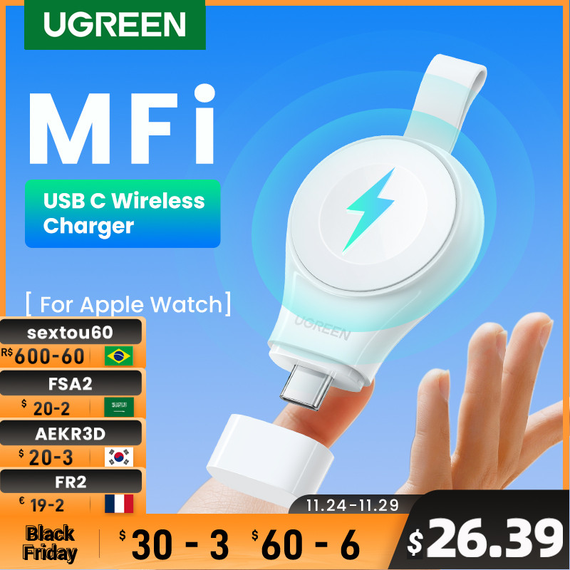 QXZ UGREEN USB C Sạc Không Dây Di Động MFi Cho Apple Watch Sạc Không Dây Từ Tính Sạc Nhanh Cho Apple
