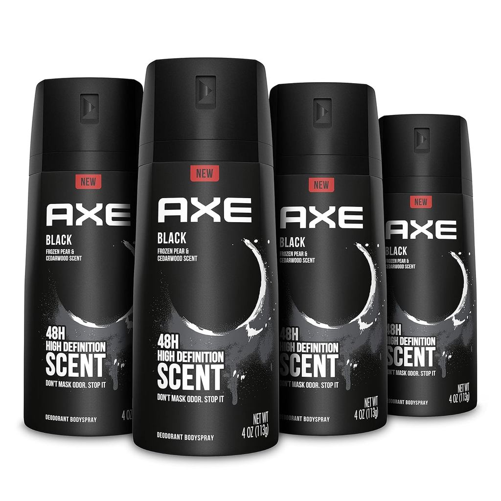 AXE Black Mens Body Spray Deodorant 48hr Odor Protection Frozen Pear & Cedarwood Aluminum Free Deodo
