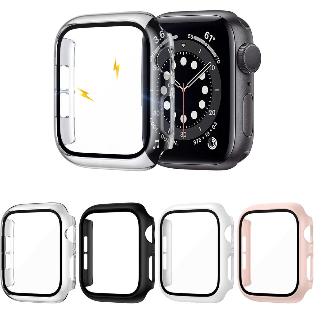 Ốp PC cứng 4 gói ZEBRE có kính cường lực bảo vệ màn hình Tương thích với Apple Watch Series 6 SE Ser