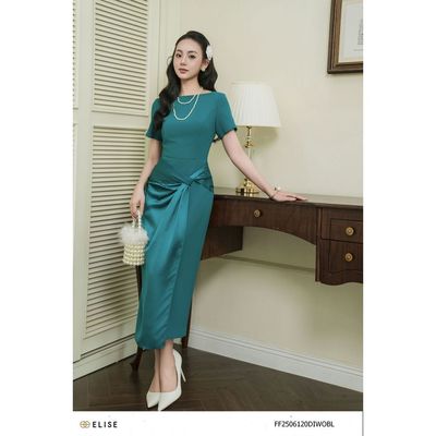 Đầm sạn xanh vạt chồng lệch thiết kế Elise mã FF2506120DIWOBL