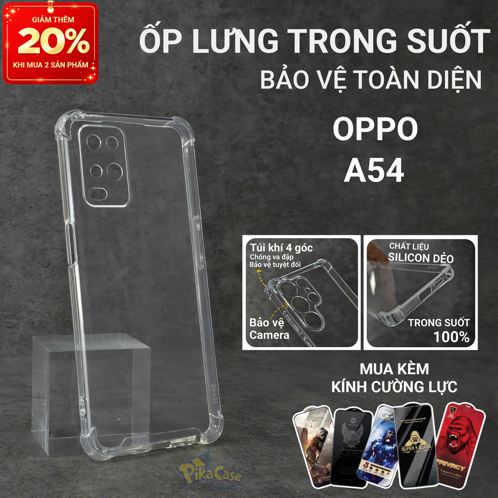 Ốp lưng Oppo A54 4G/5G Pikacase trơn trong suốt | Ốp điện thoại Oppo dẻo bảo vệ camera đt toàn diện