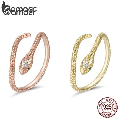 Nhẫn Bamoer SCR666 Chính Hãng Bạc 925 Hình Rắn Màu Vàng Hồng Dành Cho Nữ