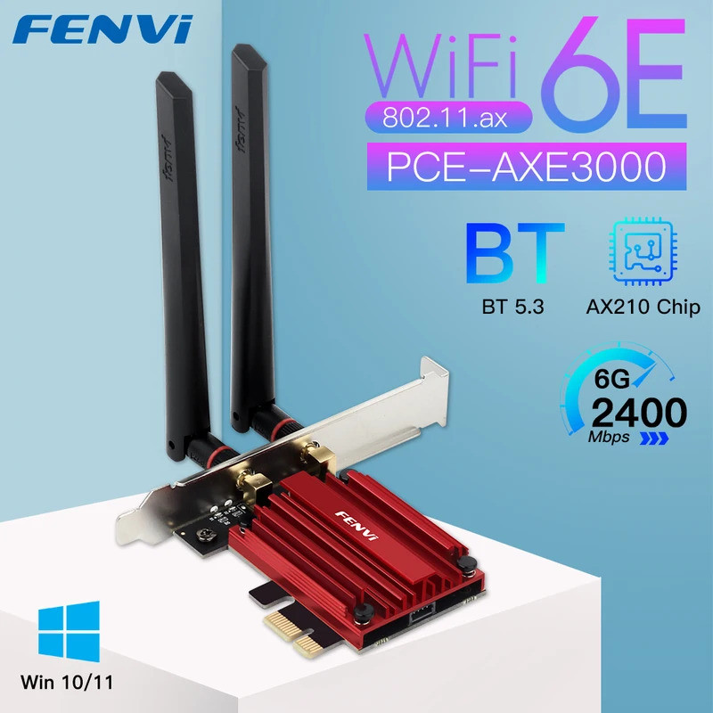 FENVI WiFi 6E AX210 5374Mbps Bộ chuyển đổi PCIE không dây Tri Band 2.4G / 5G / 6Ghz Tương thích Blue