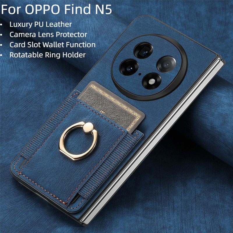 Dành Cho OPPO Find N5 N 5 FindN5 Ốp Lưng Sang Trọng Xoay 360o Giá Đỡ Nhẫn Khe Cắm Thẻ Ví Lật Vỏ Điện