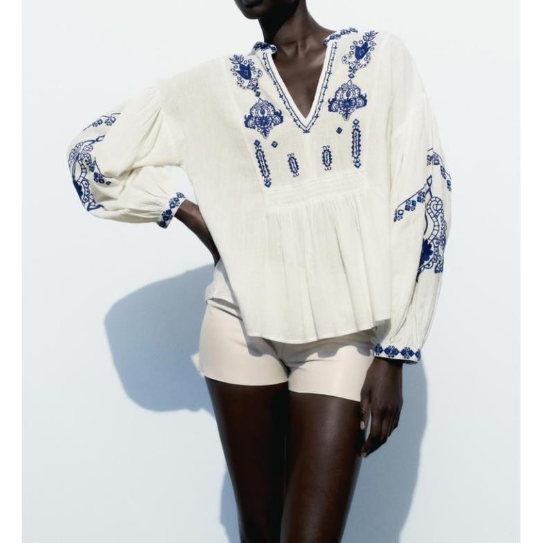 Zara made in Morocco áo Zara made in Morocco thêu họa tiết bohor đơn giản - Luumooc nữ