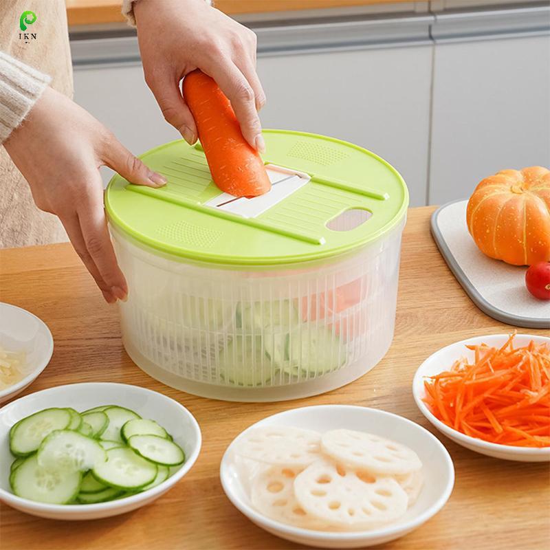 [ikn] Máy sấy salad gia dụng cắt và giặt 2 trong 1 Salad Spinner Máy khử nước rau quả Giỏ thấm đa ch