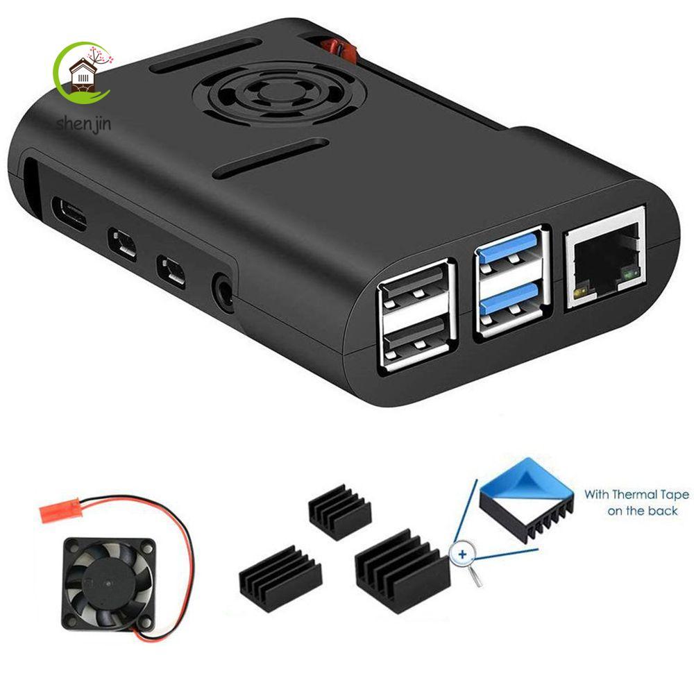 Ốp lưng SHENJIN ASB Tản nhiệt hữu ích cho Raspberry Pi 4 Model B, Pi 4B, Pi 4 Đen có quạt làm mát