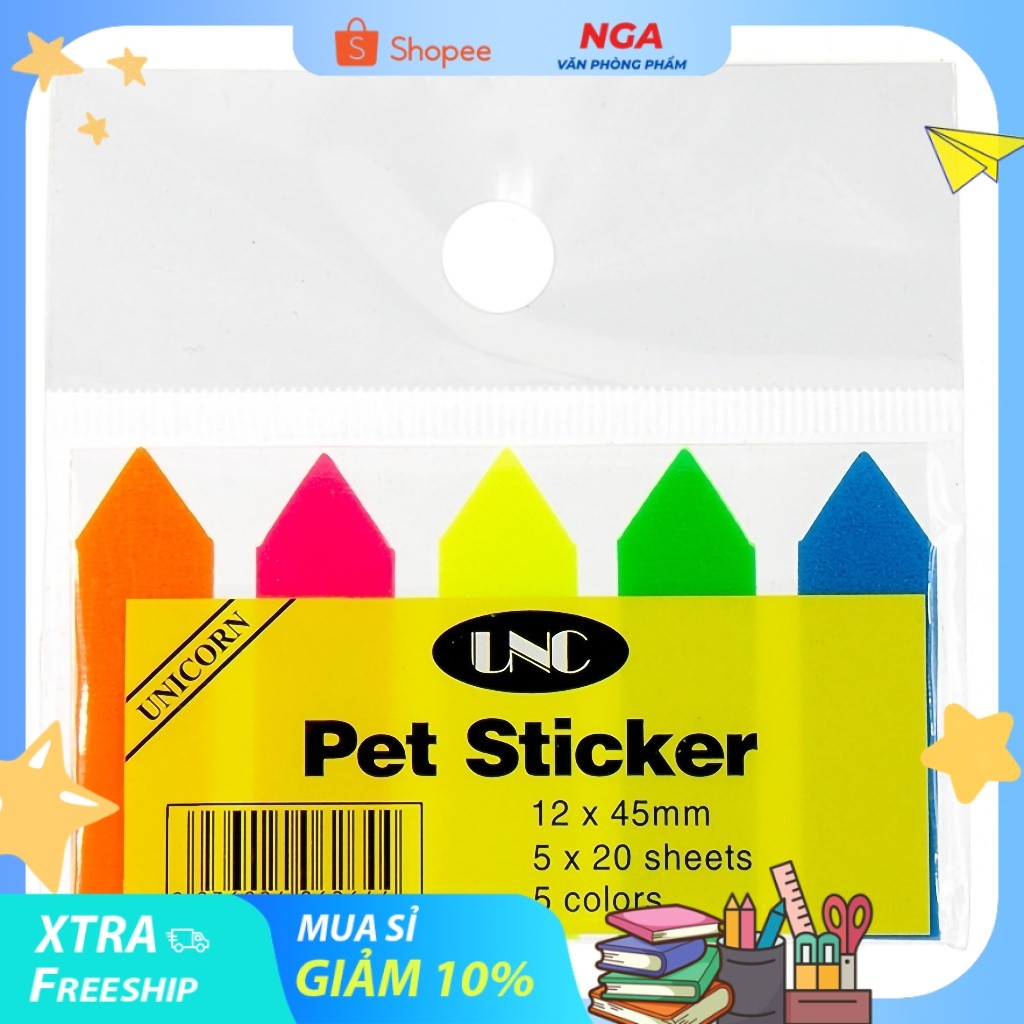 [MUA SỈ GIẢM 10%] [COMBO 2 XẤP] Giấy Note, Giấy Ghi Chú UNC 12x45mm (5 màu)