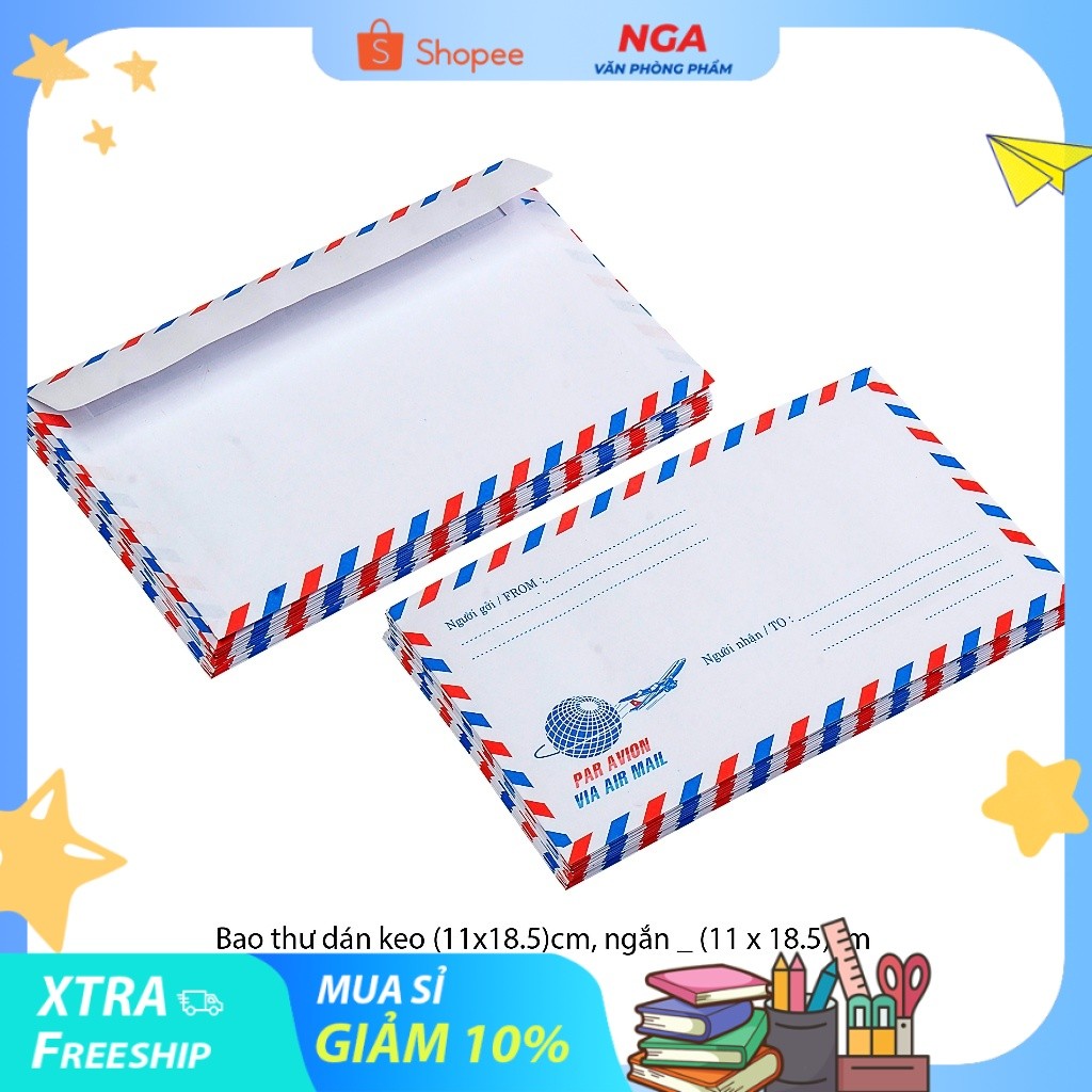 [MUA SỈ GIẢM 10%] [COMBO 2 XẤP] Bao thư trắng không keo (11x18.5)cm, ngắn (25 Cái/Xấp)