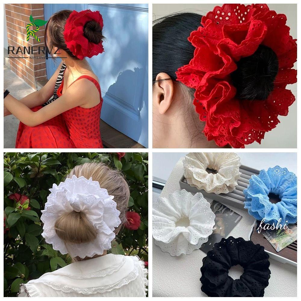 RANERVZ Ren Scrunchies, Dây Buộc Tóc Co Giãn Quá Khổ Vải, Dây Buộc Tóc Co Giãn Dây Buộc Tóc Dây Cao 