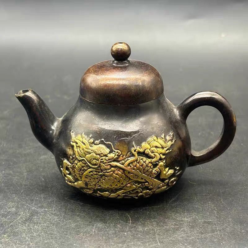 Cổ Linh Tinh Kirin Ấm Siêu Tốc Cổ Gilt Kirin Ấm Siêu Tốc Đồng Gilt Kirin Tay Cầm Ấm Siêu Tốc Thủ Côn