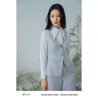 Gile tweed ghi cơi túi thiết kế Elise FW2507265TVTWGR