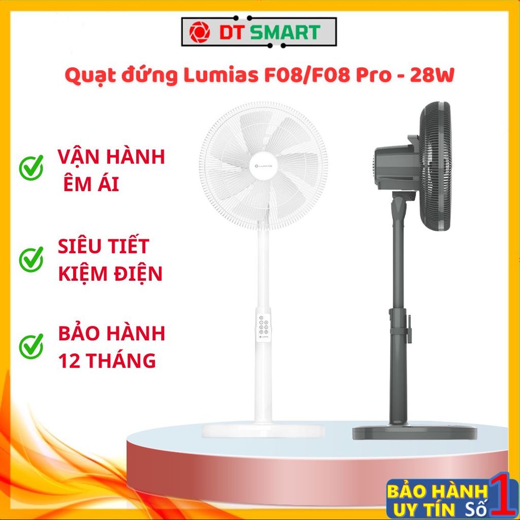 Quạt đứng Lumias màu trắng F08/F08 Pro - 28W, 7 cấp độ gió, kết nối wifi, có remote điều khiển từ xa