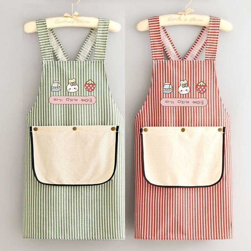 Western Style Cotton and Linen Summer Apron Household Kitchen Cooking Wear-Resistant Apron Erasable 